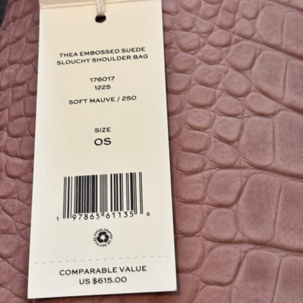 NEW Tory Burch Thea Embossed Suede Slouchy Shoulder Bag - Soft Mauve - Picture 7 of 9